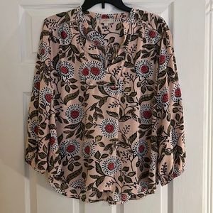 Loft Floral and Peach/Pink V-Neck Blouse